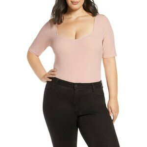 Leith Womens Pink Sweetheart Neck Thong Bodysuit Plus Size 4X